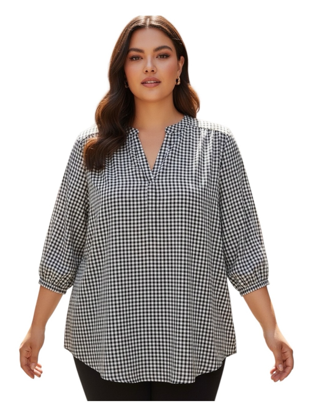 torrid Plus Size 2X Black and White Gingham Split-Neck Tunic